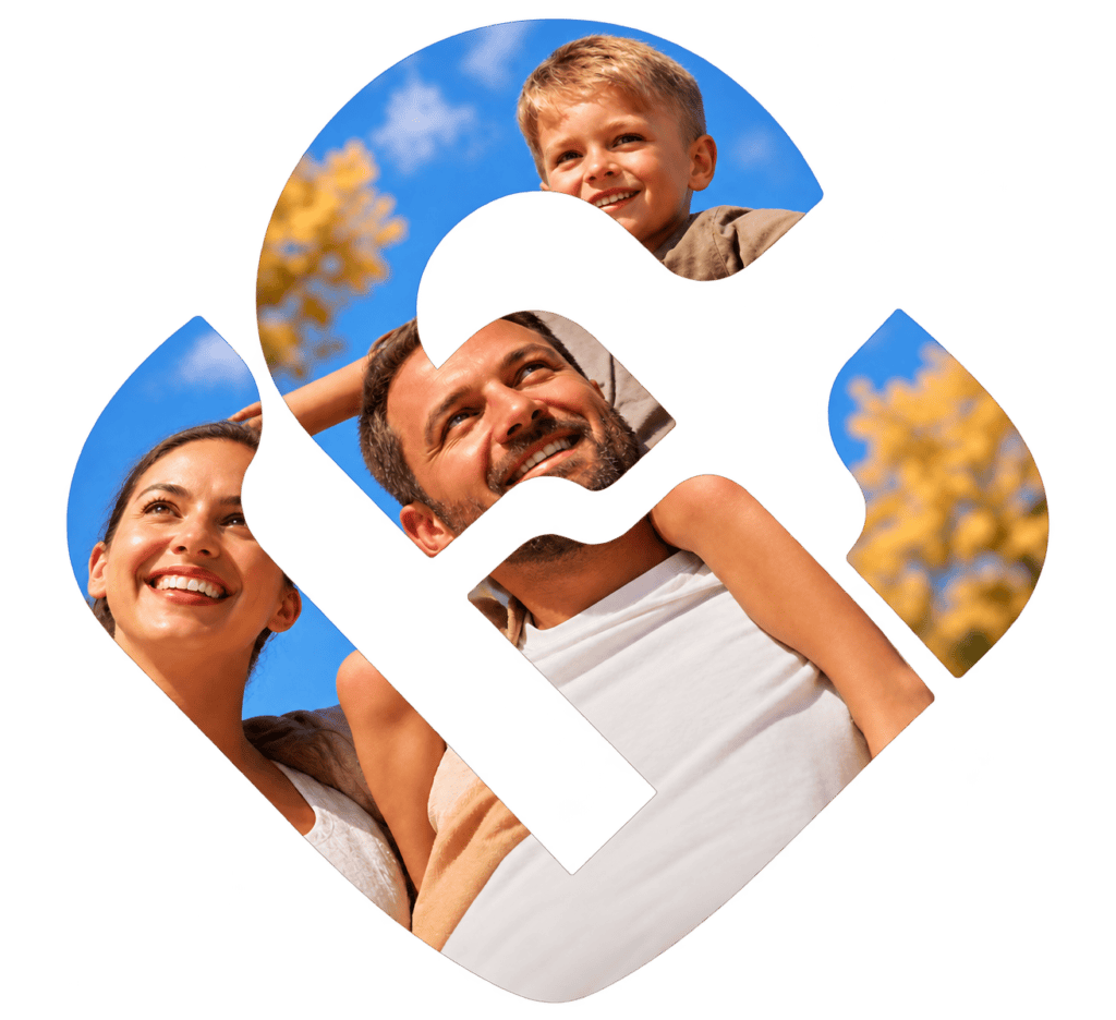 Family photo within linked hands location pin