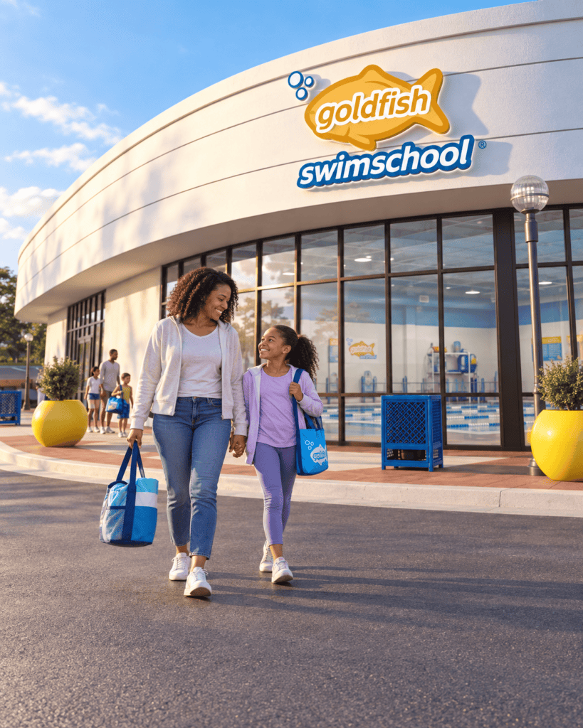 Mother and daughter leave swim school